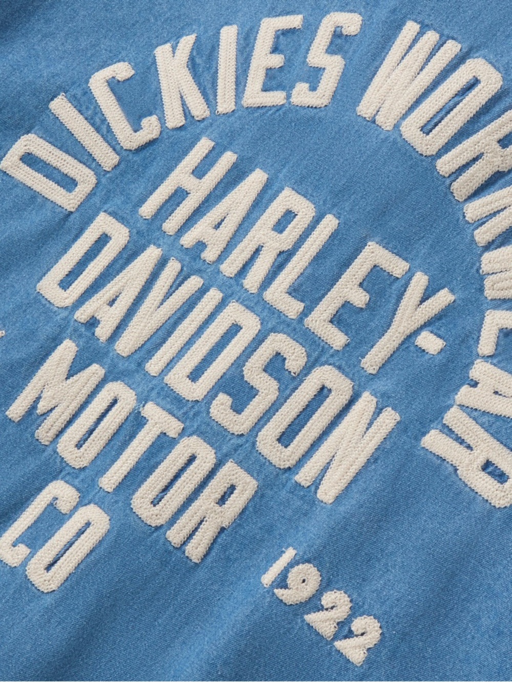 harley-davidson x dickies denim short sleeve button down work shirt - Picture 4 of 8